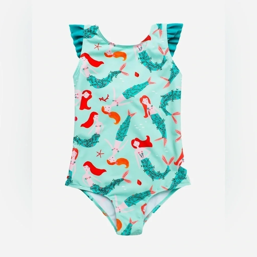 Pepita & Me toddler one piece swimsuit mermaids bow ruffle coralina turquoise